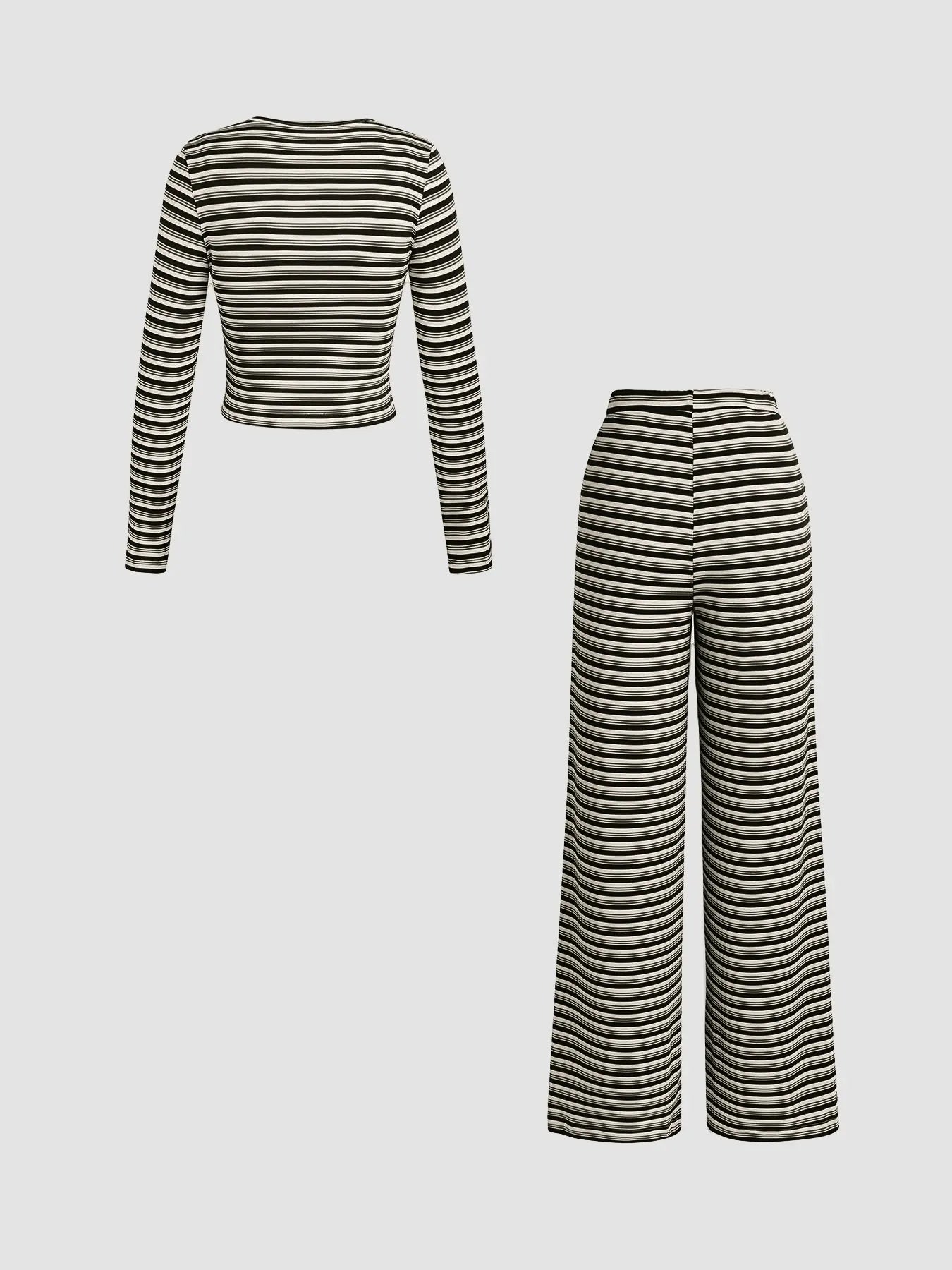Elevate Your Everyday Style with Our Women's Striped Long Sleeve Top and Relaxed Printed Pants Set