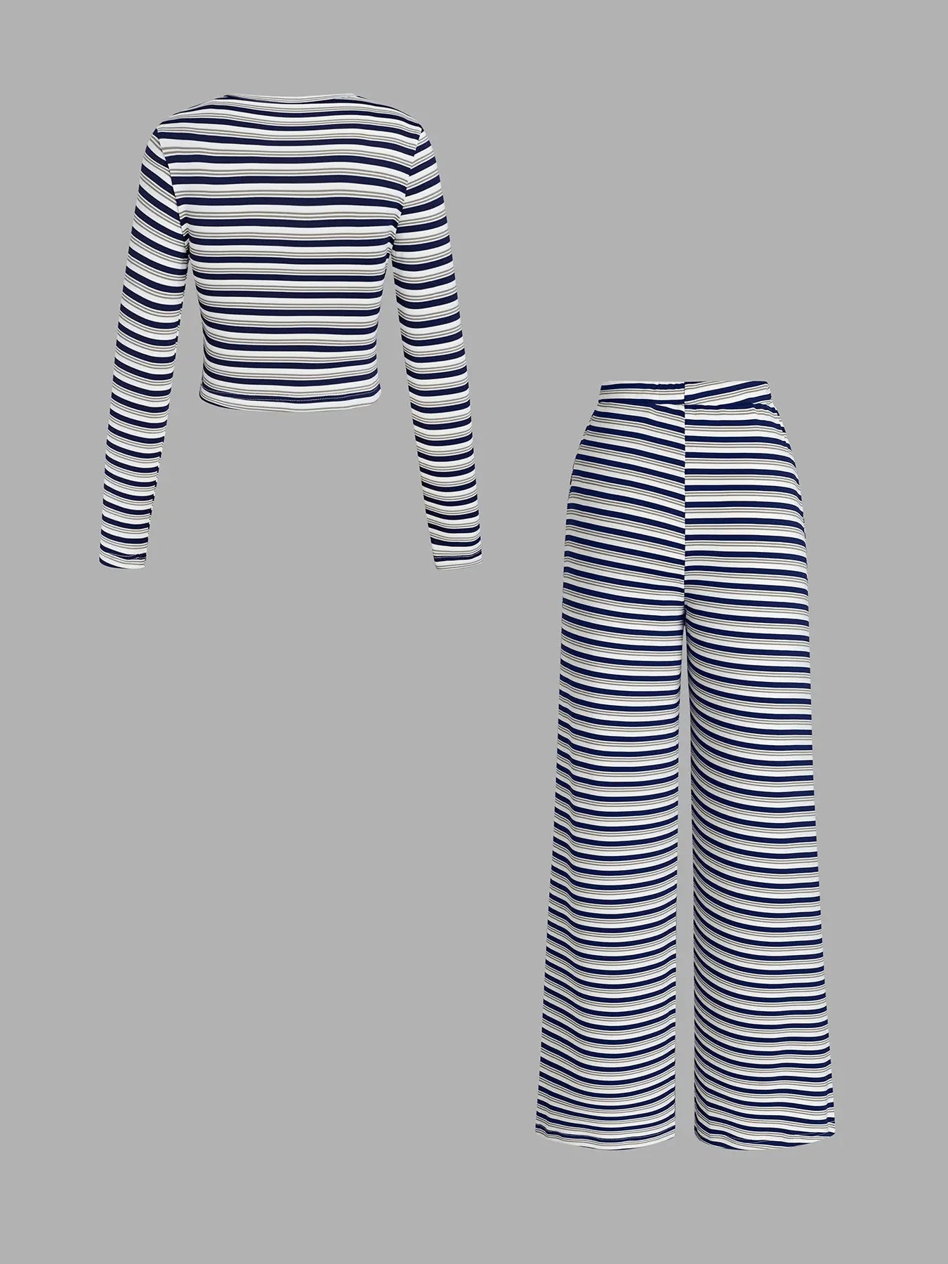 Elevate Your Everyday Style with Our Women's Striped Long Sleeve Top and Relaxed Printed Pants Set