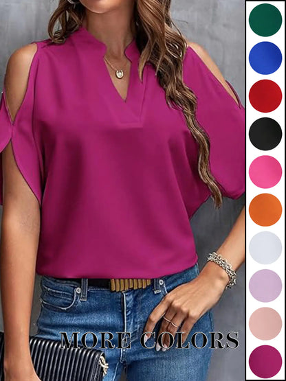 Chic Women's Solid Color Casual Fitted T-Shirt - Stylish Off-Shoulder Short Sleeve Tee for Effortless Summer Commuting