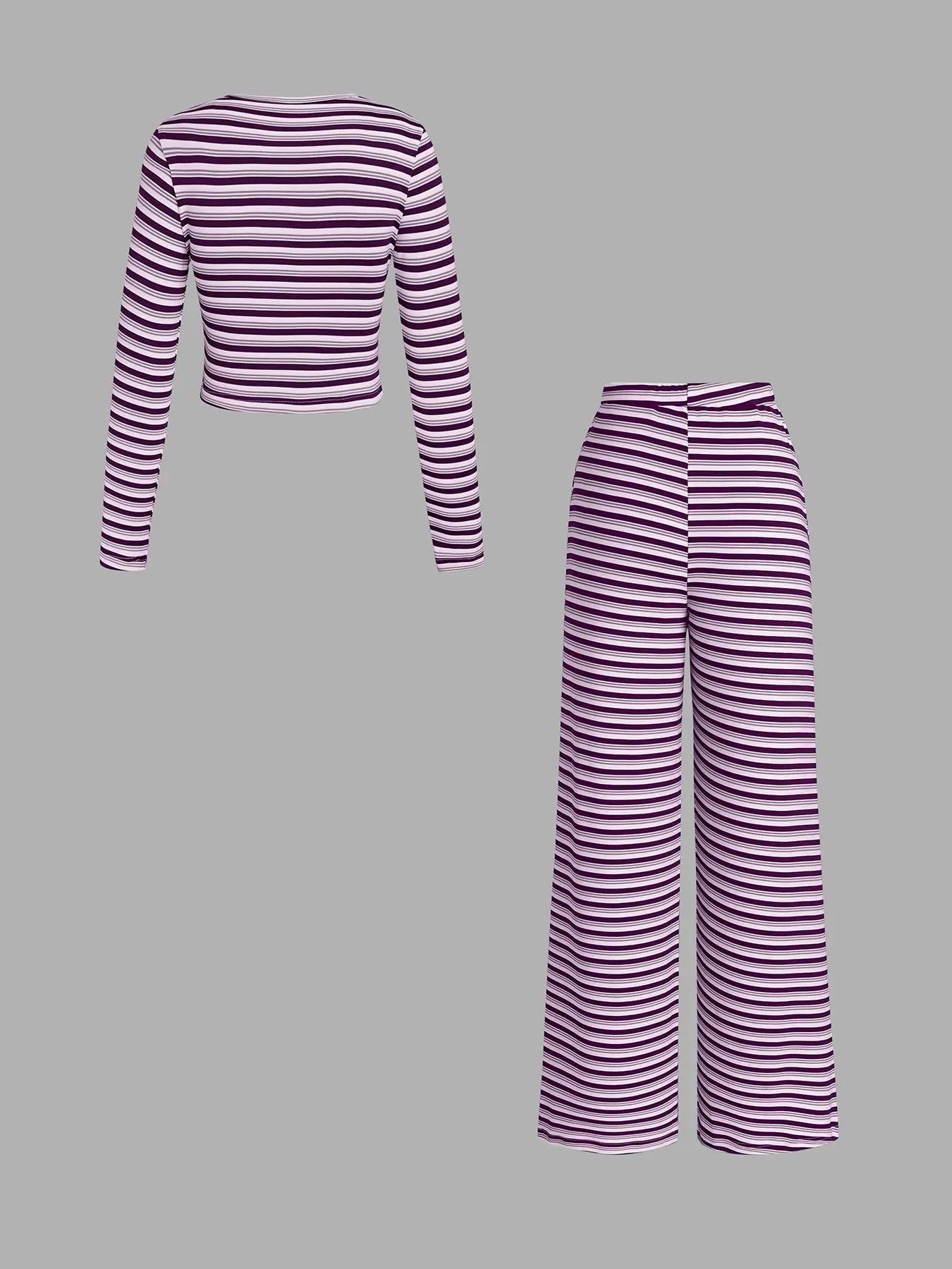 Elevate Your Everyday Style with Our Women's Striped Long Sleeve Top and Relaxed Printed Pants Set