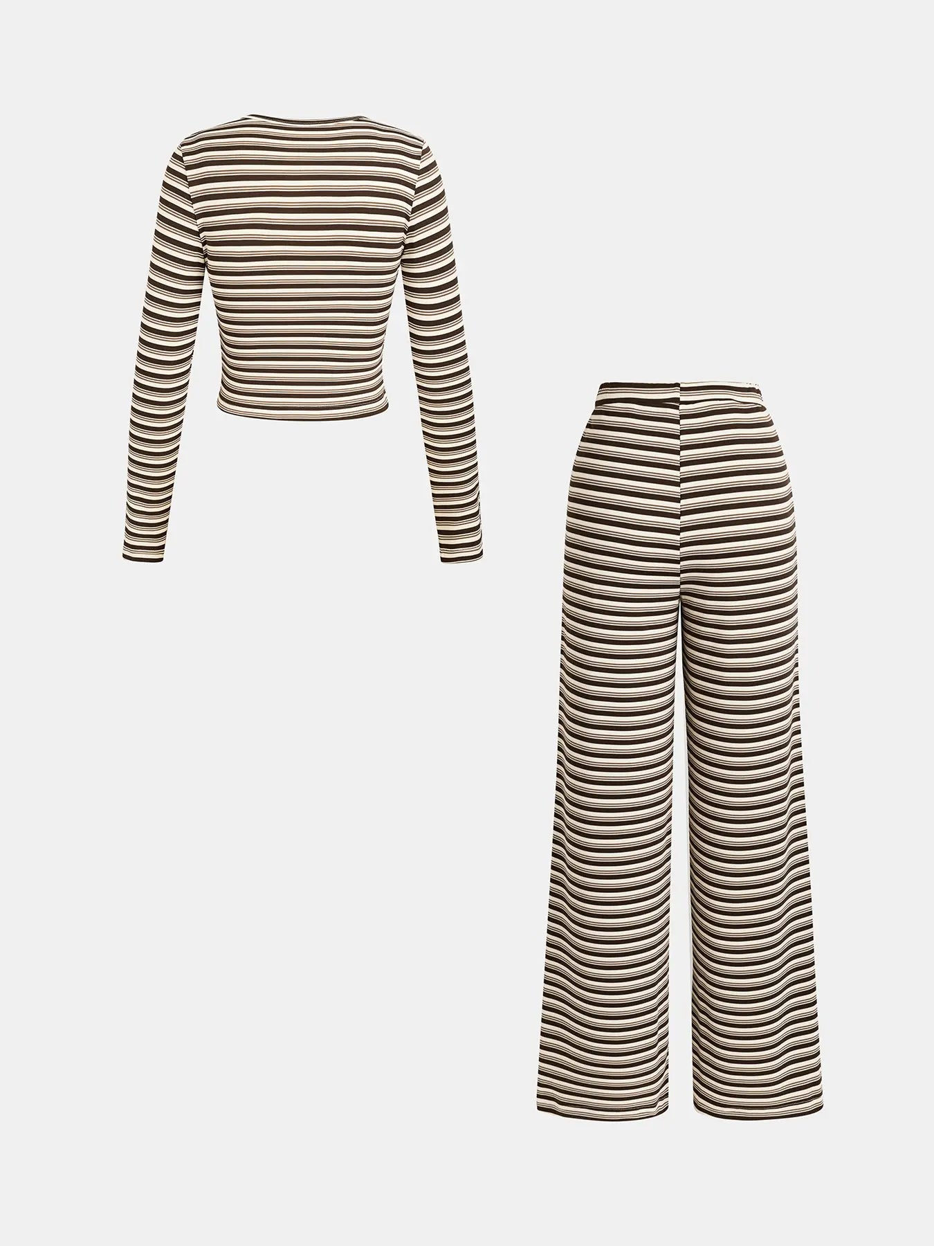 Elevate Your Everyday Style with Our Women's Striped Long Sleeve Top and Relaxed Printed Pants Set